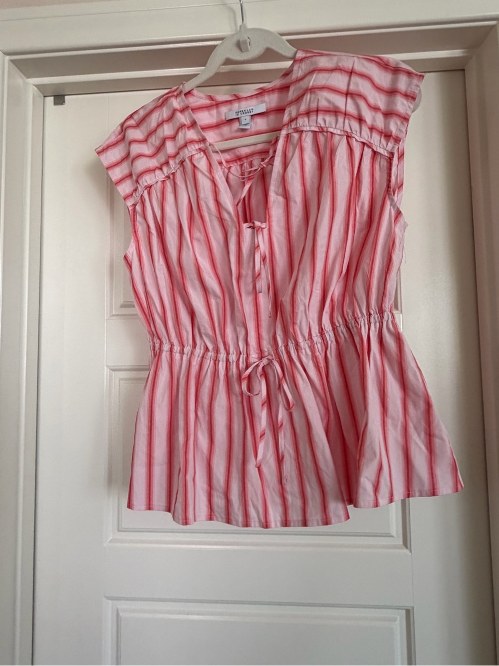 10 Crosby Derek Lam Pink and White Striped Drawstring Peplum Top
